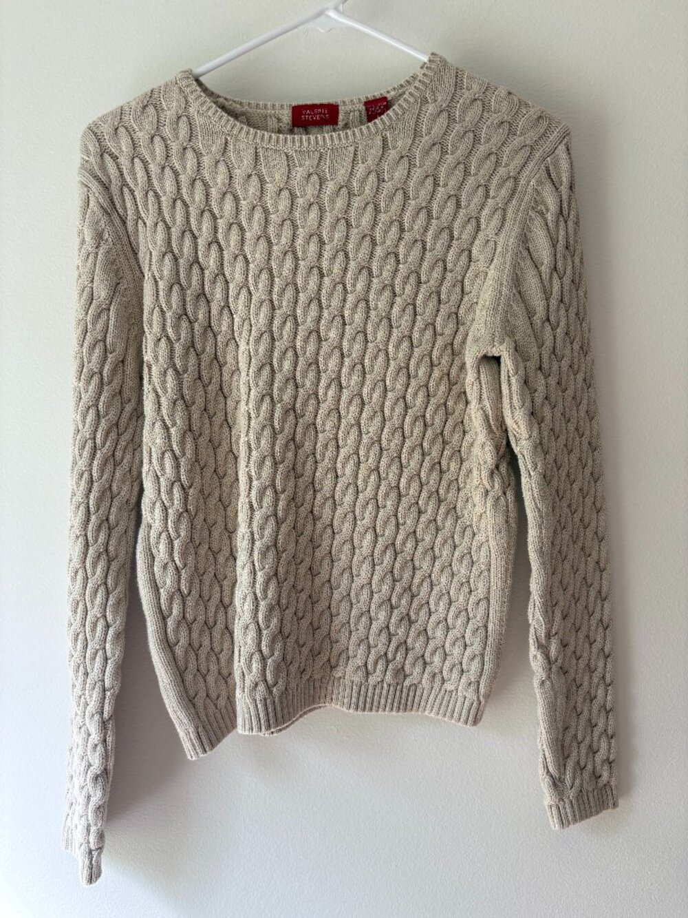 Vintage Valerie Stevens Beige Cable Knit Cotton Sweater Made in Australia S